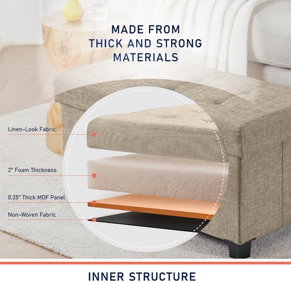 Ornavo Home 30 Inch Storage Ottoman, Large Storage Bench, Ottoman with Storage with Legs, Foot Rest Stool, Bedroom Bench - Tan/Taupe