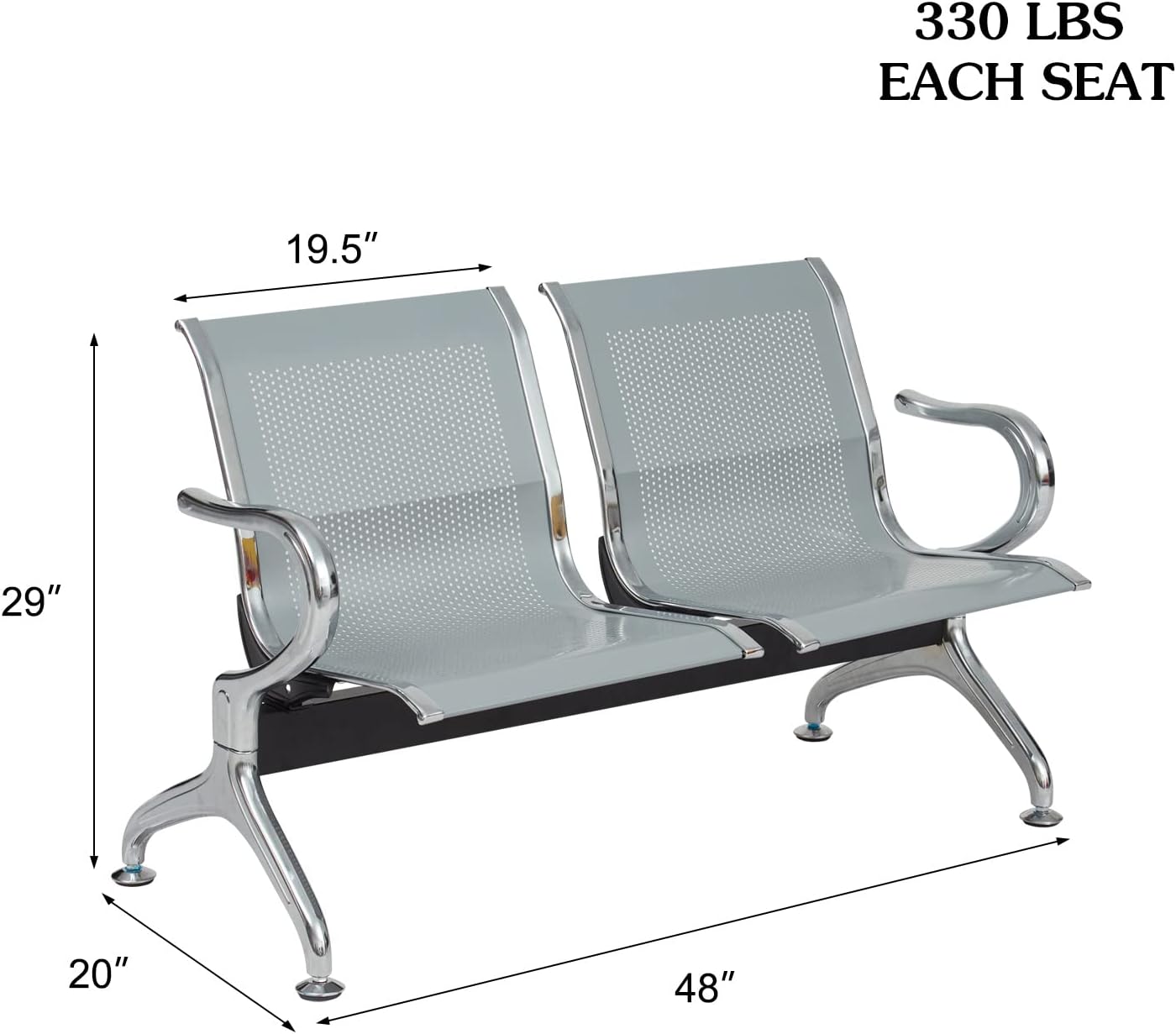 ide·o Airport Business Reception Hospital Chairs - Waiting Room Chair with Mesh Arms Reception Guest Chair for Salon Business Office Airport Hospital Bank Conference Room (2-Seat, Sliver-Mesh)