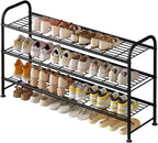 LINZINAR Shoe Rack Long 3 Tier Metal Shoe Organizer Metal Wide Shoe Shelf for Closet Entryway Bedroom Large Capacity Black