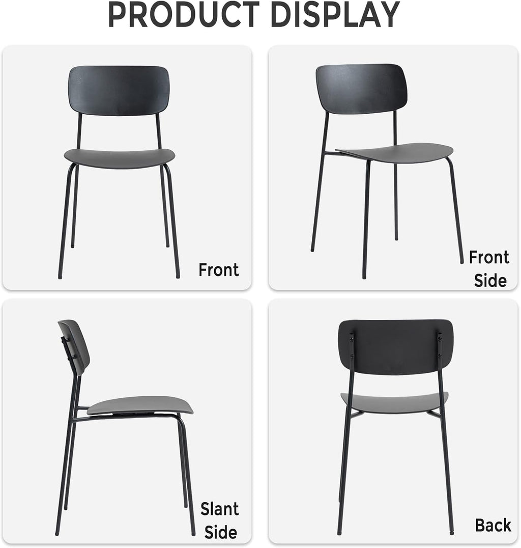 Sidanli Stackable Chairs Set of 4, Waiting Room Chairs with Metal Legs and Ergonomic Plastic Seat, Stacking Office Chairs for Conference Reception Church Banquet, Black