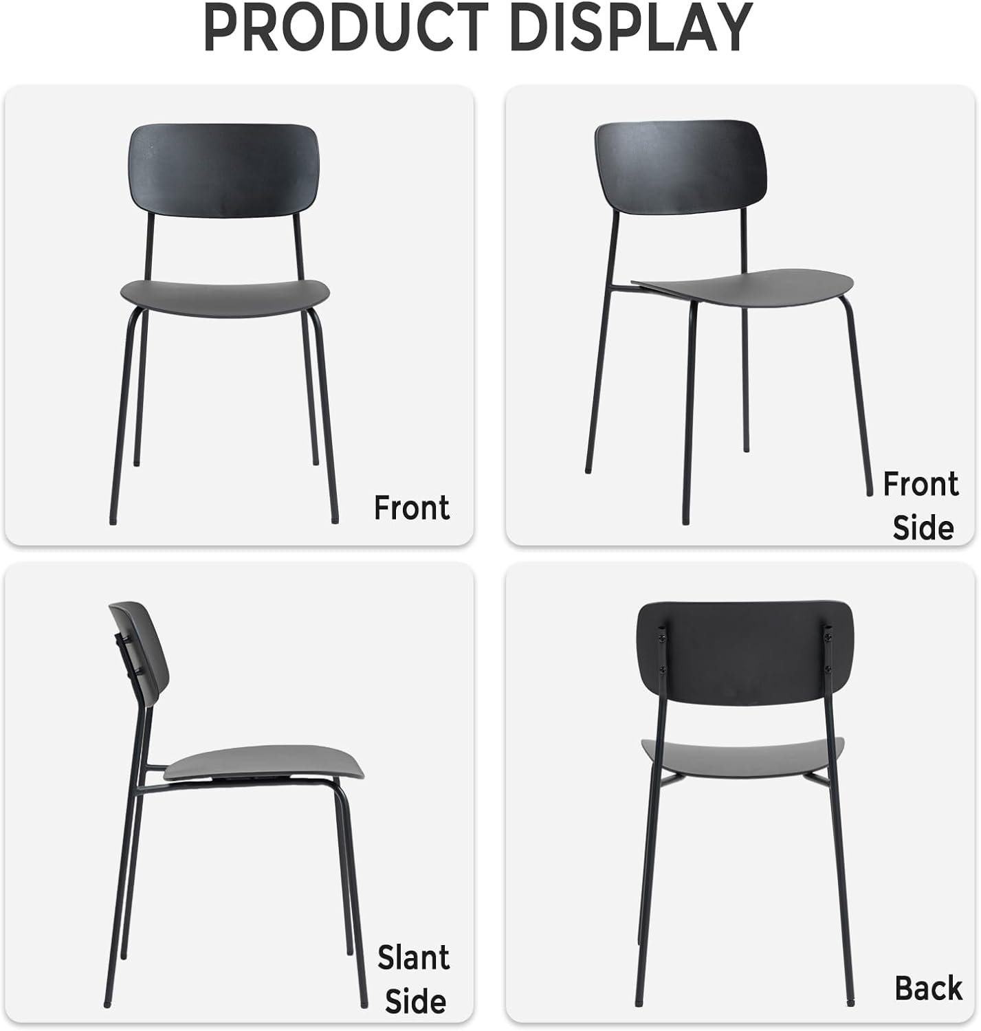 Sidanli Stackable Chairs Set of 4, Waiting Room Chairs with Metal Legs and Ergonomic Plastic Seat, Stacking Office Chairs for Conference Reception Church Banquet, Black
