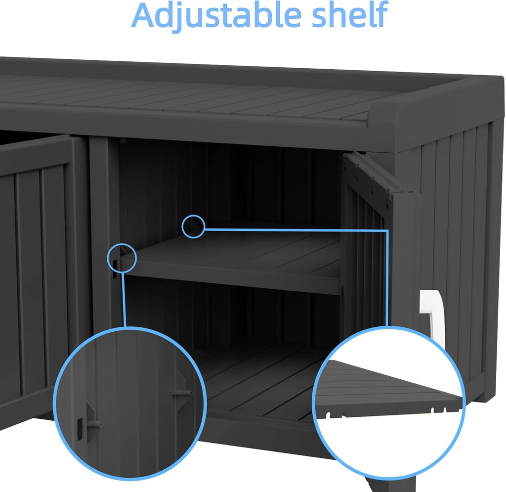 3 Doors Shoe Bench, Waterproof & UV-Resistant, Resin Shoe Cabinet Indoor & Outdoor Use, Entryway Bench with Adjustable Shelves & Hidden Storage Space for Bedroom, Hallway, Black