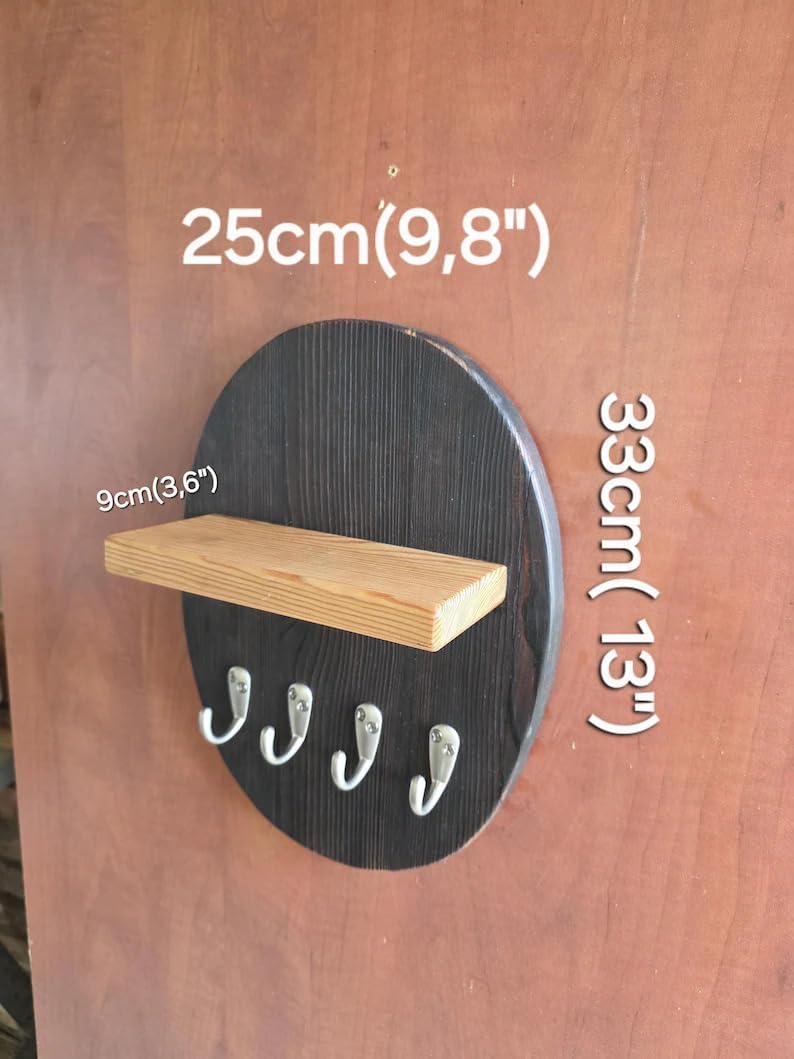 Rustic Wood Wall Key Holder with Shelf, 5-Hook Entryway Organizer, Black and Natural Wood Decor for Hallway Bedroom Kitchen, Space-Saving Hanging Storage Rack