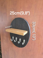 Rustic Wood Wall Key Holder with Shelf, 5-Hook Entryway Organizer, Black and Natural Wood Decor for Hallway Bedroom Kitchen, Space-Saving Hanging Storage Rack