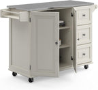 53.5" Kitchen Island Cart with Storage, Rolling Kitchen Cart on Wheels with Stainless Steel Top, Mobile Prep Station with Drawers, Cabinets, Adjustable Shelves & Towel Rack, Solid Wood, Off White