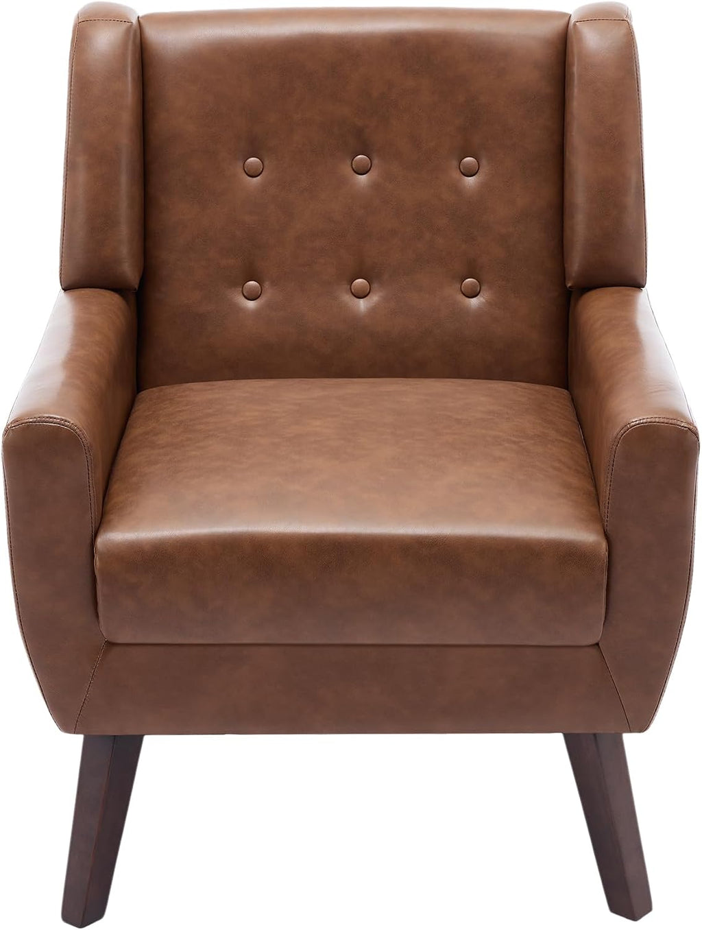 Faux Leather Accent Chair, Morden Upholstered Armchair for Living Room, Button Tufted Arm Chair Comfy Single Sofa Bedroom Side Reading Seat - Coffee
