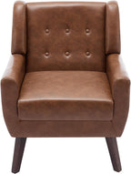 Faux Leather Accent Chair, Morden Upholstered Armchair for Living Room, Button Tufted Arm Chair Comfy Single Sofa Bedroom Side Reading Seat - Coffee