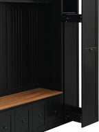 59"W Black Hall Tree Entryway Storage Bench with Extra Large Side Storage, 78.7"H Wooden Coat Shoe Rack Organizer with Hooks, Cabinets and 4 Drawers for Hallway, Entryway, Living Room or Mudroom