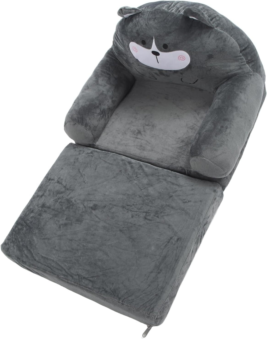 2 in 1 Fold Out Kids Couch, Foldable Toddler Chair and Infant Seat, Soft Cloth Sofa with Sponge Fill, Cartoon Animal Design for Nursery, Home & Travel (Folding in Half)