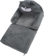 2 in 1 Fold Out Kids Couch, Foldable Toddler Chair and Infant Seat, Soft Cloth Sofa with Sponge Fill, Cartoon Animal Design for Nursery, Home & Travel (Folding in Half)