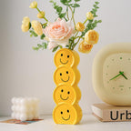 Smile Face Ceramic Vase, 7.3in Glossy Yellow Happy Face Home Office Decor, Playful Desk Ornament for Office, Mood Boosting Gift Men Women