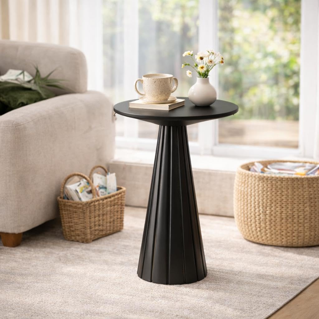COZAYH Rustic Pedestal End Table, Farmhouse Round Martini Table Wood Plant Stand Drink Table for Small Space Living Room, Bedroom, Black