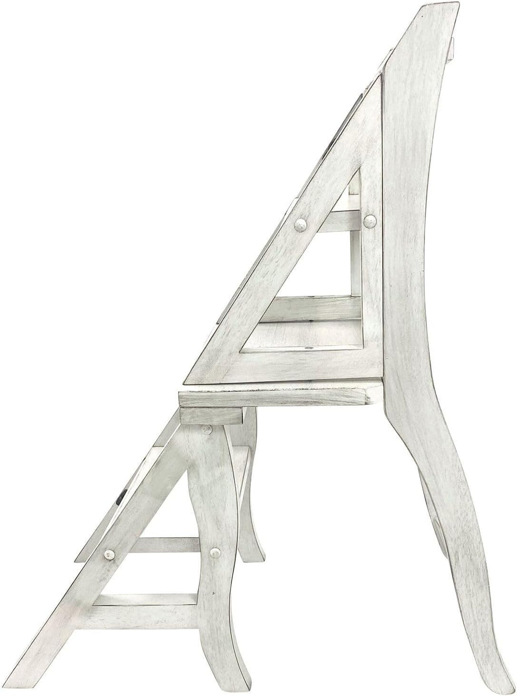 Carolina Chair & Table Antique Folding Library Ladder Chair - Convertible 2-in-1 Chair, Foldable Ladder Seat with Storage Shelf - Multifunctional Furniture for Bedroom, Dining (Antique White)