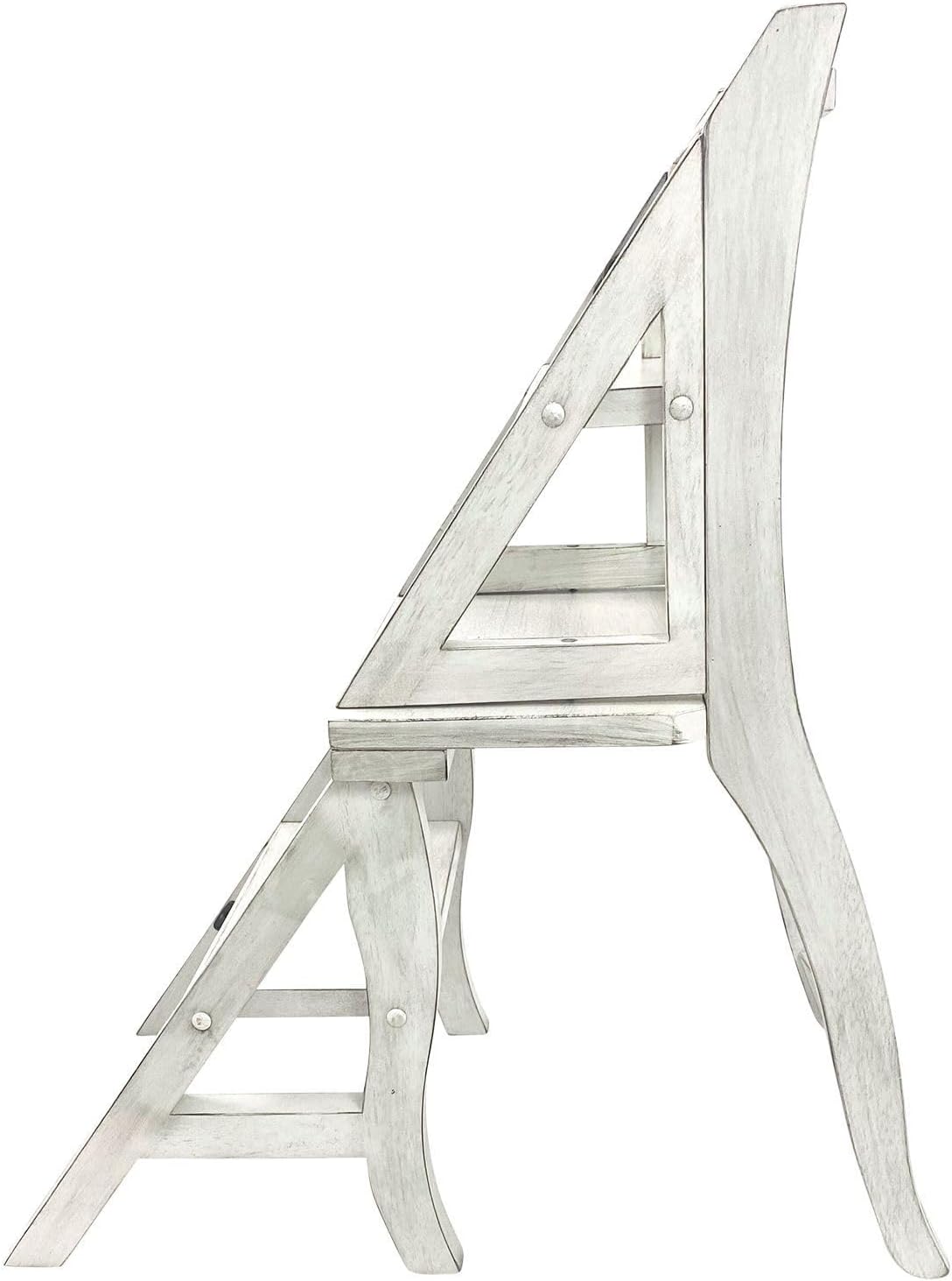 Carolina Chair & Table Antique Folding Library Ladder Chair - Convertible 2-in-1 Chair, Foldable Ladder Seat with Storage Shelf - Multifunctional Furniture for Bedroom, Dining (Antique White)