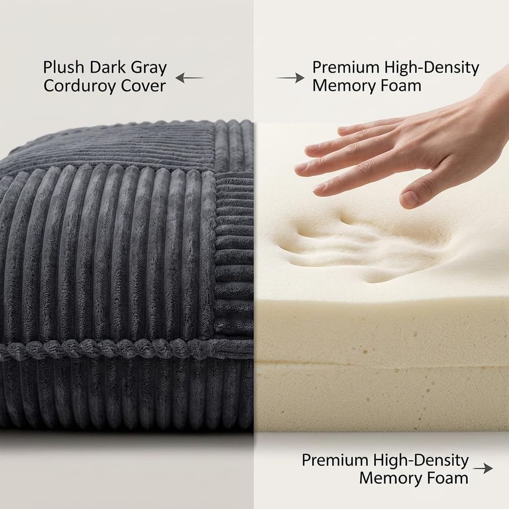 Giant Bean Bag Chair - 3-in-1 Convertible Memory Foam Floor Cushion with Washable Corduroy Cover, Large Comfy Beanbag Sofa for Adults and Kids-Gray