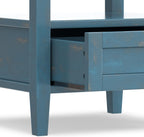 SIMPLIHOME Warm Shaker End Table - 20" Wide x 20" High Solid Wood Square Accent Table in Distressed Coastal Blue, Transitional Side Table for Living Room with Drawer, Open Shelf and Tapered Legs