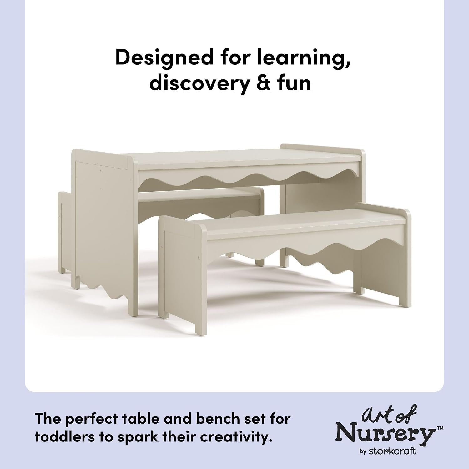 Storkcraft Casablanca Montessori Indoor Kids Table & Bench Set – Premium Kids Activity Table and Bench Set, Toddler Furniture for Crafts and Snack Time, Durable & Easy-to-Clean Surface (Frosted Oat)