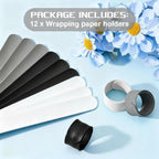 Charniol 12 Pieces Wrapping Paper Roll Holder Holiday Flip Wraps Silicone Covered Metal Strips Flip 1 x 9 Inch Stabilizer Slap Band for Poster Gift Paper Vinyl Storage Organize (Black,White,Gray)