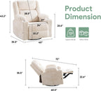 Power Recliner Chair with Massage and Heat, Oversized Swivel Rocker Recliner for Adults with Adjustable Headrest, Nursery Glider with Arm Storage and Cup Holder, Beige