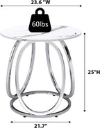 O&K FURNITURE Silver End Table, Round Side Table with Faux Marble Veins, Modern Nightstand for Bedroom, Living Room, Home Office, 1PC