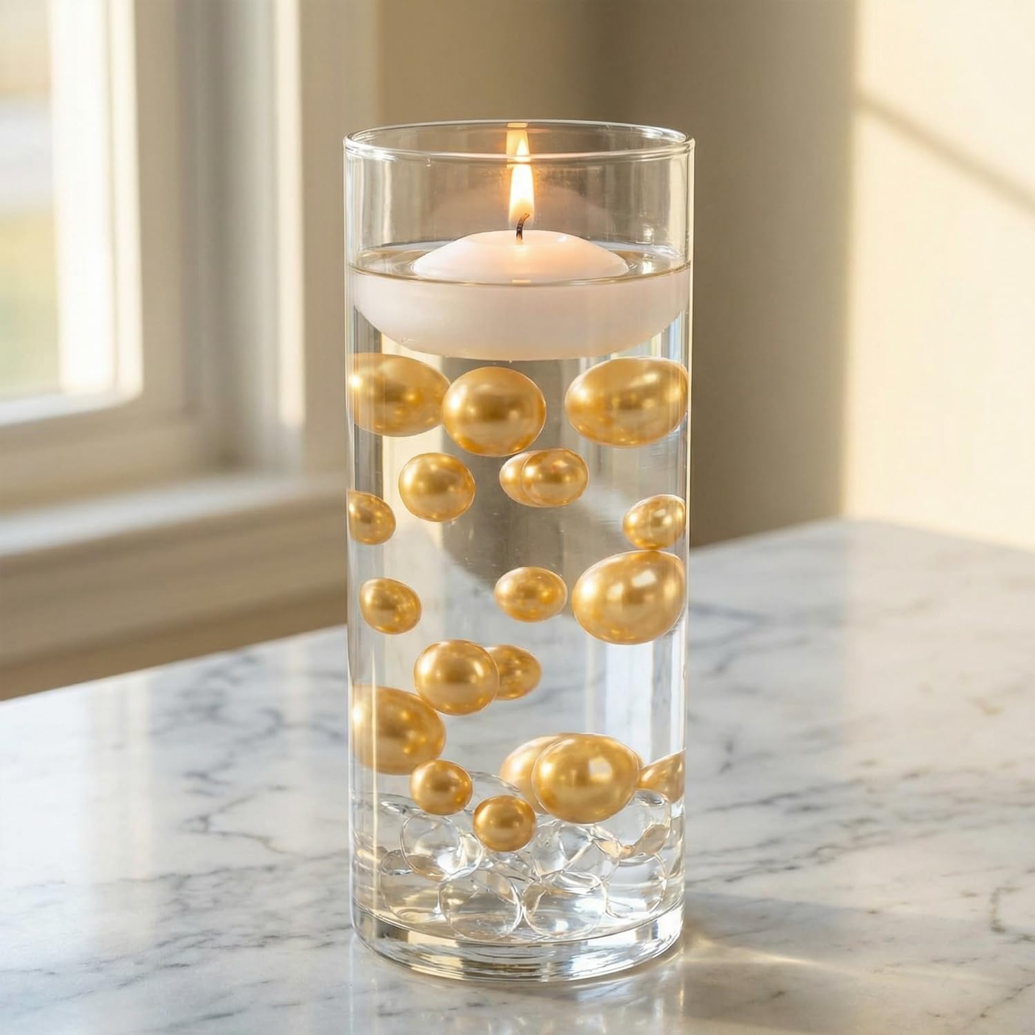 140 Pieces Pearl for Vase Filler No Hole Pearl Beads for Vase Makeup Beads for Brushes Holder for Home Wedding Decor 10/14/20mm (Gold)