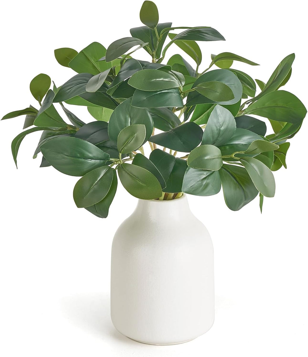 Dahey 10 Inch Fake Plants in Small White Ceramic Vase Realistic Artificial Faux Plants Indoor Modern Farmhouse Table Centerpieces for Bathroom Kitchen Shelf Living Room Home Greenery Decor