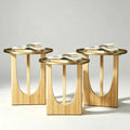 Gold End Tables Set of 3, Round Side Tables, Sofa Table with Wood Legs and Raised Edge Metal Top for Living Room, Bedroom, Bedside, Small Spaces, Easy Assembly, Natural