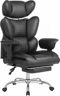 DUMOS Big and Tall Home Office Desk Chair, Gaming Computer Chair, Executive Ergonomic Chair with Footrest, High Back Reclining, Adjustable Armrests and Comfy Lumbar Support, PU Leather, Black