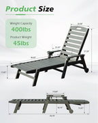 Domi Outdoor Lounge Chairs Set of 2, HDPE Pool Chaise Lounge Chairs for Poolside, Pool Loungers for Outside, Patio, Sunbathing Tanning, Grey