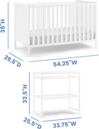 Delta Children Ruby 6-in-1 Convertible Crib & Changing Table 2-Piece Set - Greenguard Gold Certified, Bianca White