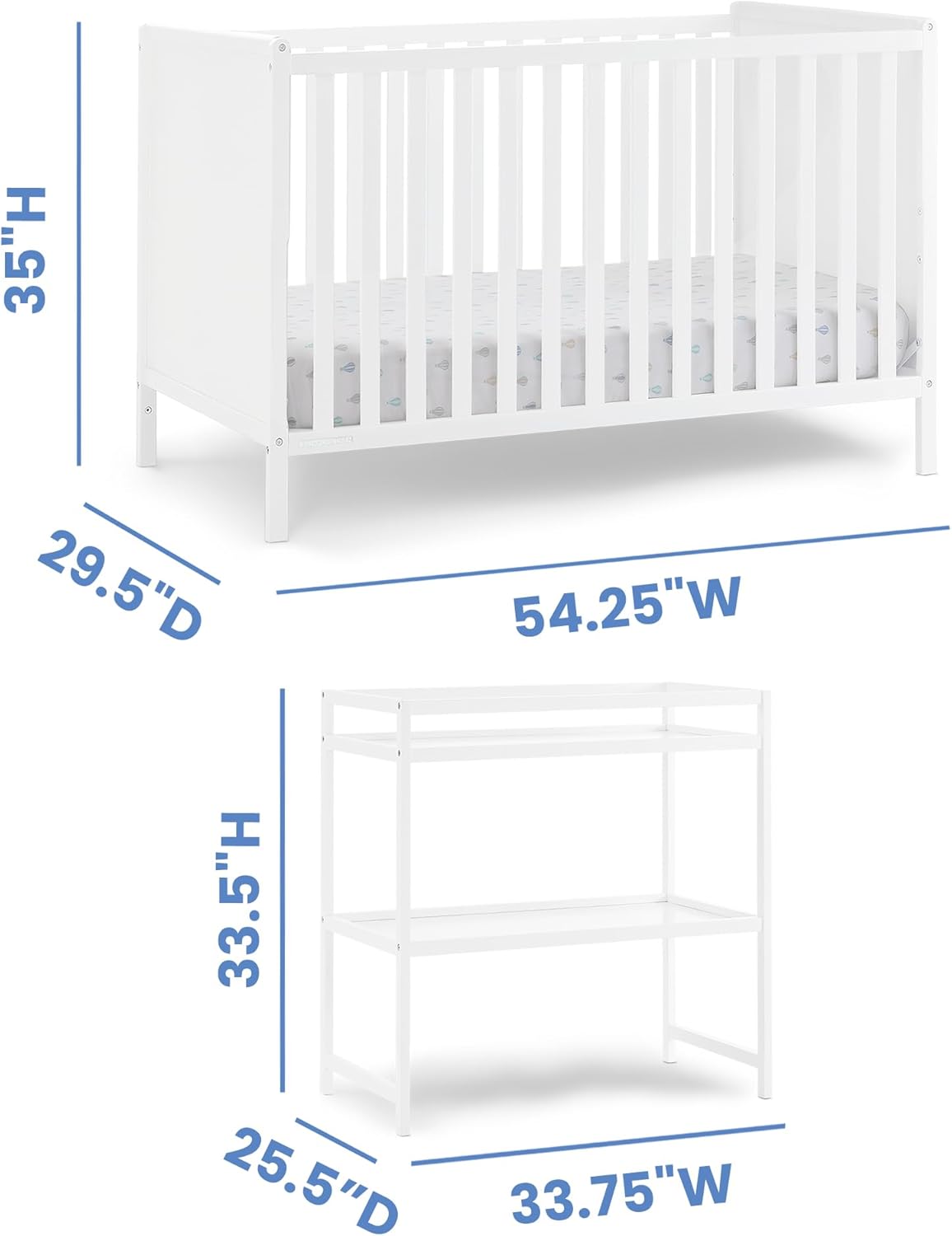 Delta Children Ruby 6-in-1 Convertible Crib & Changing Table 2-Piece Set - Greenguard Gold Certified, Bianca White