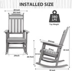 Rocking Chairs Set of 2, All Weather Resistant Poly Lumber Outdoor Porch Rocker, Rocking Chairs for Outdoor, Indoor, Patio, Deck, Garden, Backyard, Load Bearing 380 lbs - Grey