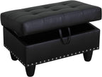 Simple Deluxe Ottoman with Storage Bench Chair, 28.5" L x 19.5" W x 17.5" H Foot Rest Stools with Synthetic Leather,Ottoman Storage Chest Box with Padded Seat for Bedroom, Living Room, Entryway,Black