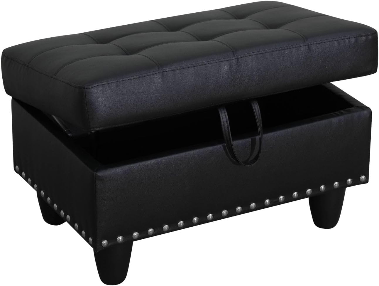 Simple Deluxe Ottoman with Storage Bench Chair, 28.5" L x 19.5" W x 17.5" H Foot Rest Stools with Synthetic Leather,Ottoman Storage Chest Box with Padded Seat for Bedroom, Living Room, Entryway,Black