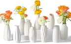 Small White Ceramic Vase Set of 10 - Mini Bud Vases for Flowers and Pampas Grass, Boho Centerpieces for Home and Party Decor, White Vases Home Decor, Ceramic Vase Set for Weddings