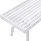 White Solid Wood Bench: Farmhouse Style Slatted Entryway Seat - 56.3" Long New Zealand Pine with Tapered Legs - Bedroom & Hallway Decor for Modern Homes