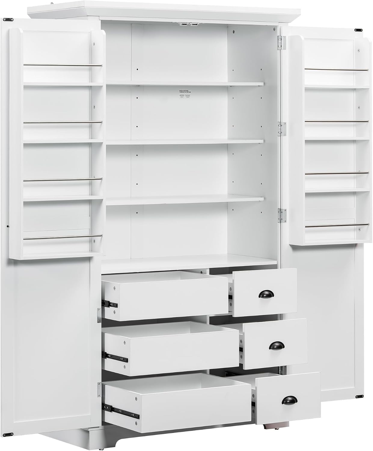 roomfitters 72" Kitchen Pantry Organizers and Storage Kitchen Cabinet, Hutch with Door Spice Racks and 6 Drawers, White