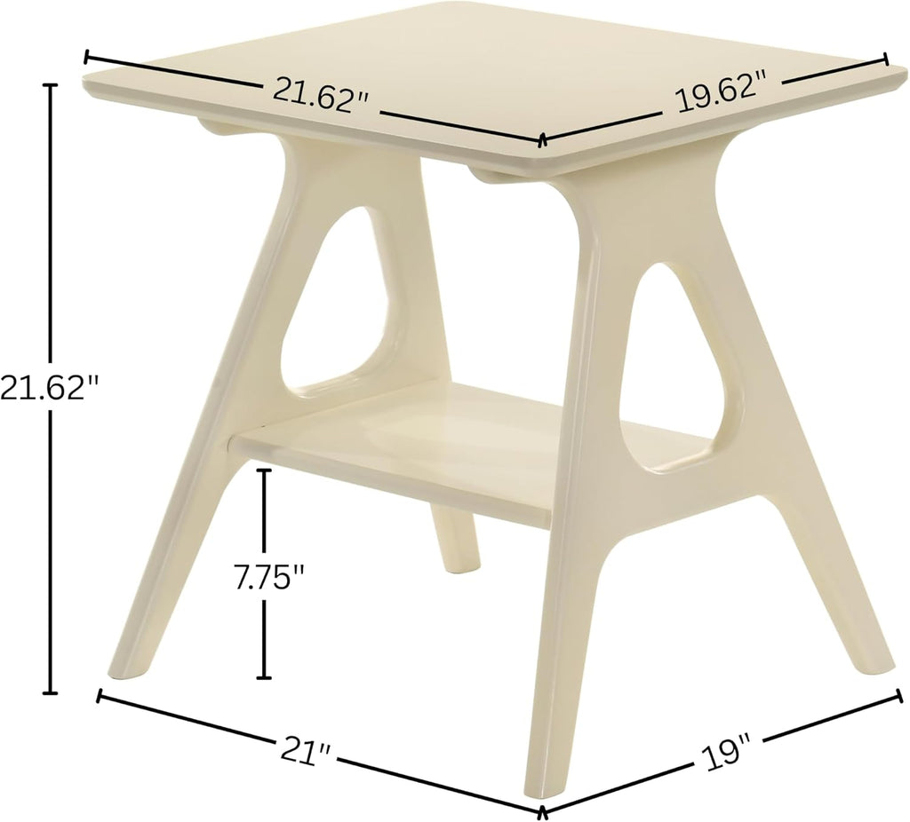 Roundhill Furniture Arona Mid-Century Modern Wood Shelf End Table, Off-White Finish