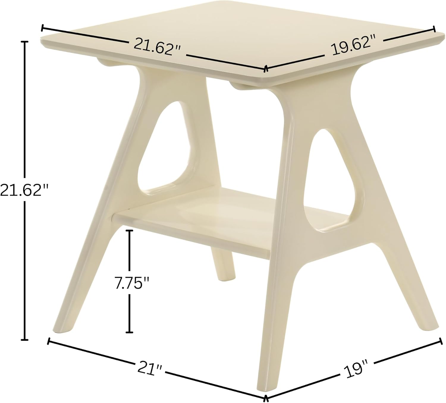 Roundhill Furniture Arona Mid-Century Modern Wood Shelf End Table, Off-White Finish