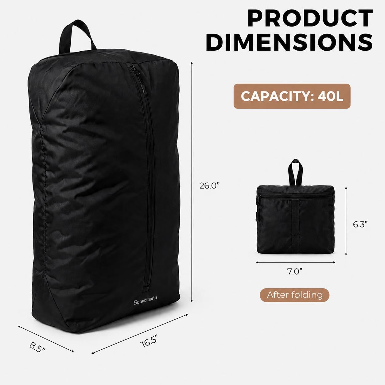 Travel Laundry Bag, Foldable Dirty Clothes Bag with Dual Zipper Opening, 40L Reusable Waterproof Laundry Bag, Large Capacity Travel Bag for Wet or Dirty Clothes for Travel, Camping & Storage (Black)