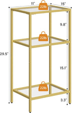 Side Tables Set of 2, Tempered Glass End Table with Metal Frame, 3-Tier Small Nightstands with Storage Shelves,Tall Table Stand for Home Decor, Living Room, Bedroom, Office, Gold（2 Pack）