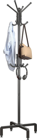 12 Hooks Freestanding Coat Rack Stand, Heavy Duty Metal Coat Tree with Stable Base, 67.7" Tall Black Coat Hanger for Entryway Hallway Bedroom Office, Holds Coats Hats Bags Without Wobbling