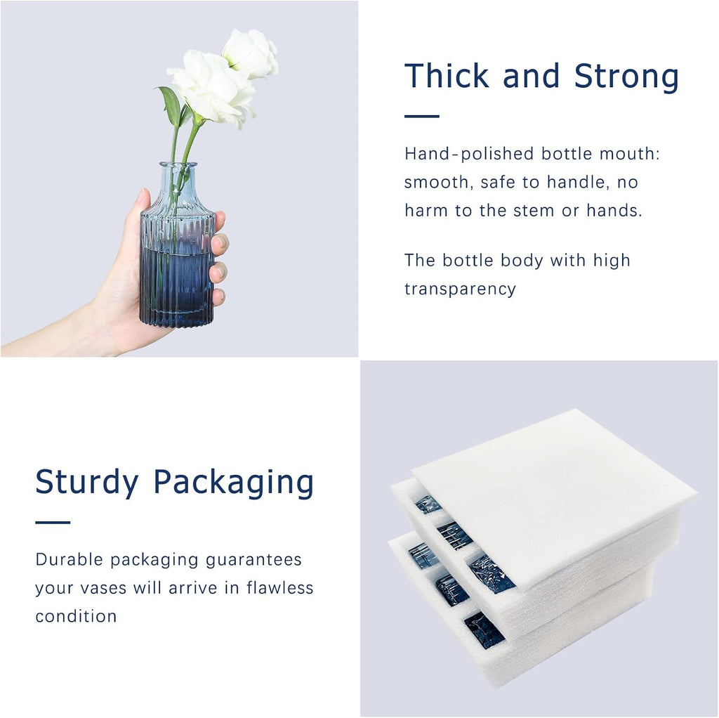 SUPMIND Glass Bud Vase Set of 12, Small Blue Flower Vases for Centerpieces in Bulk, Mini Vintage Vase for Wedding, Home,Table Decoration
