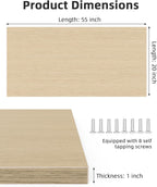 Universal 55 x 20 One-Piece Solid Wood Table Top, 1" Thick Desktop for Stand Up Height Adjustable Desk Frames, Home Office Tabletop, Countertop DIY