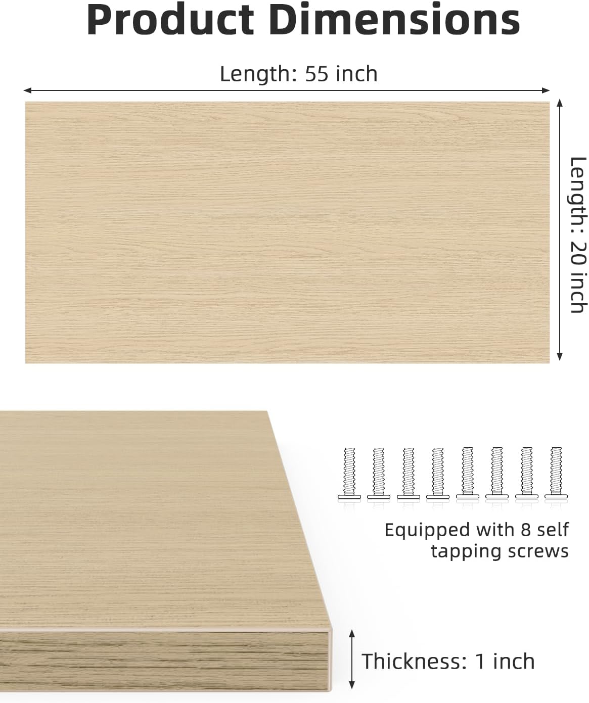 Universal 55 x 20 One-Piece Solid Wood Table Top, 1" Thick Desktop for Stand Up Height Adjustable Desk Frames, Home Office Tabletop, Countertop DIY