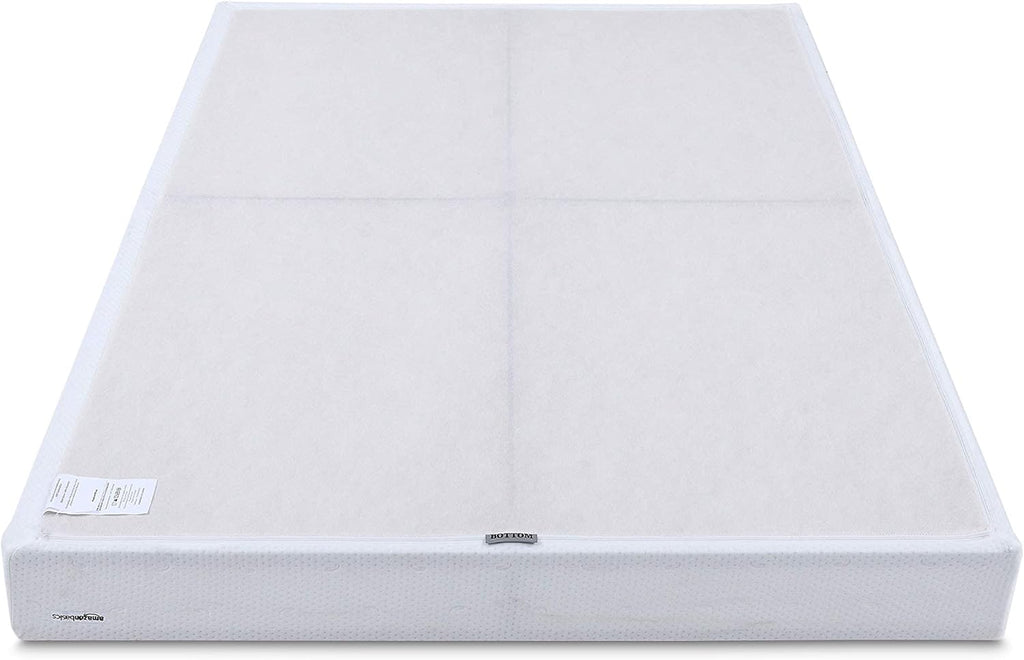 Amazon Basics Smart Box Spring Bed Base, 5-Inch Low Profile Height Mattress Foundation, Sturdy Durable Steel Support, Tool-Free Easy Assembly, Queen, 79" x 59.5" x 5", White