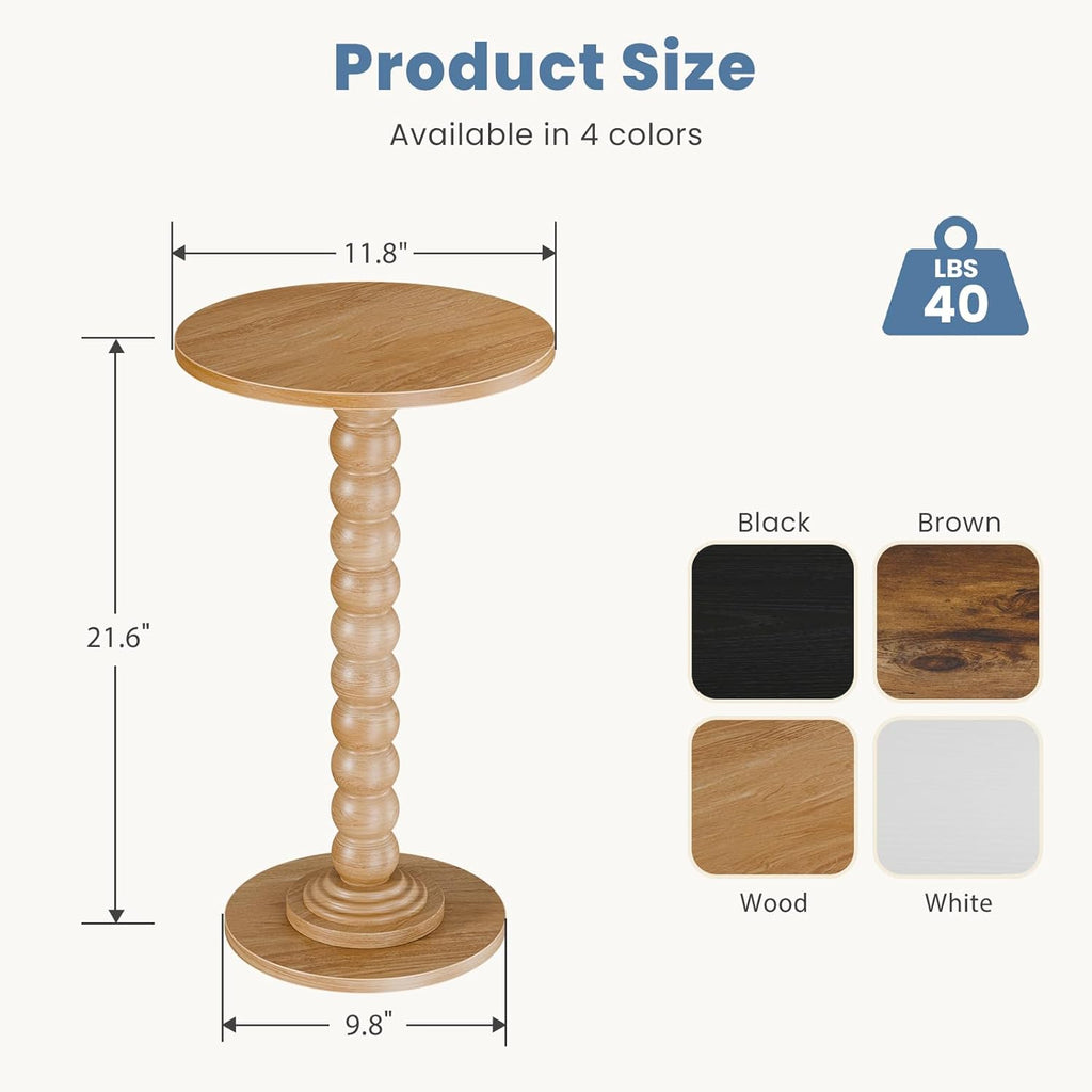 DUMOS Round Side Table for Small Spaces, Wood Modern Modern Accent End Table with Solid Wood Leg, Versatile Drink Nightstand for Living Room, Bedroom, Corners and Office