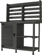 GDLF Potting Bench Table Large Garden Outdoor Work Bench Metal Tabletop Workstation with Storage Cabinet Shelf Dark Grey