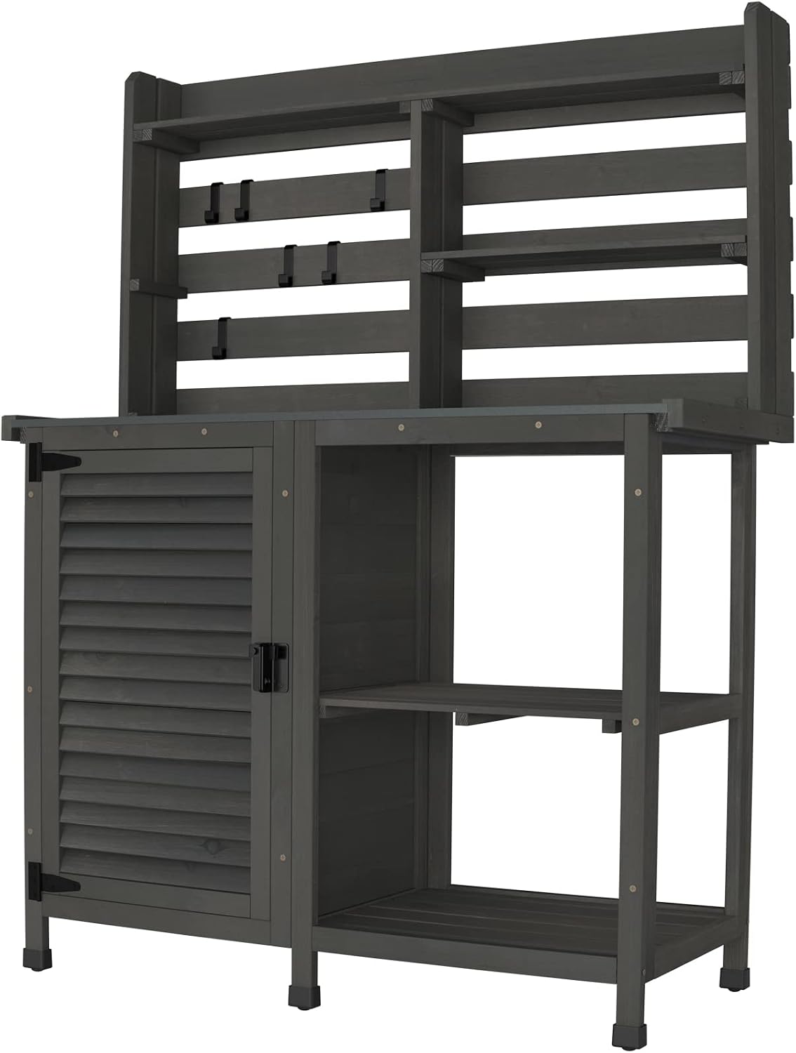 GDLF Potting Bench Table Large Garden Outdoor Work Bench Metal Tabletop Workstation with Storage Cabinet Shelf Dark Grey