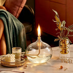 SUPERFINDINGS 2 Sets Clear Glass Oil Lamp Round Refillable Liquid Petite Oil lamp 11.5 x 10.2 cm Burning with Wick and Holder Included for Indoor Lighting and Outdoor Events